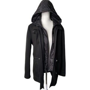 Kenneth Cole New York GIII Apparel Group Jacket Coat Hooded Black SZ Large Women